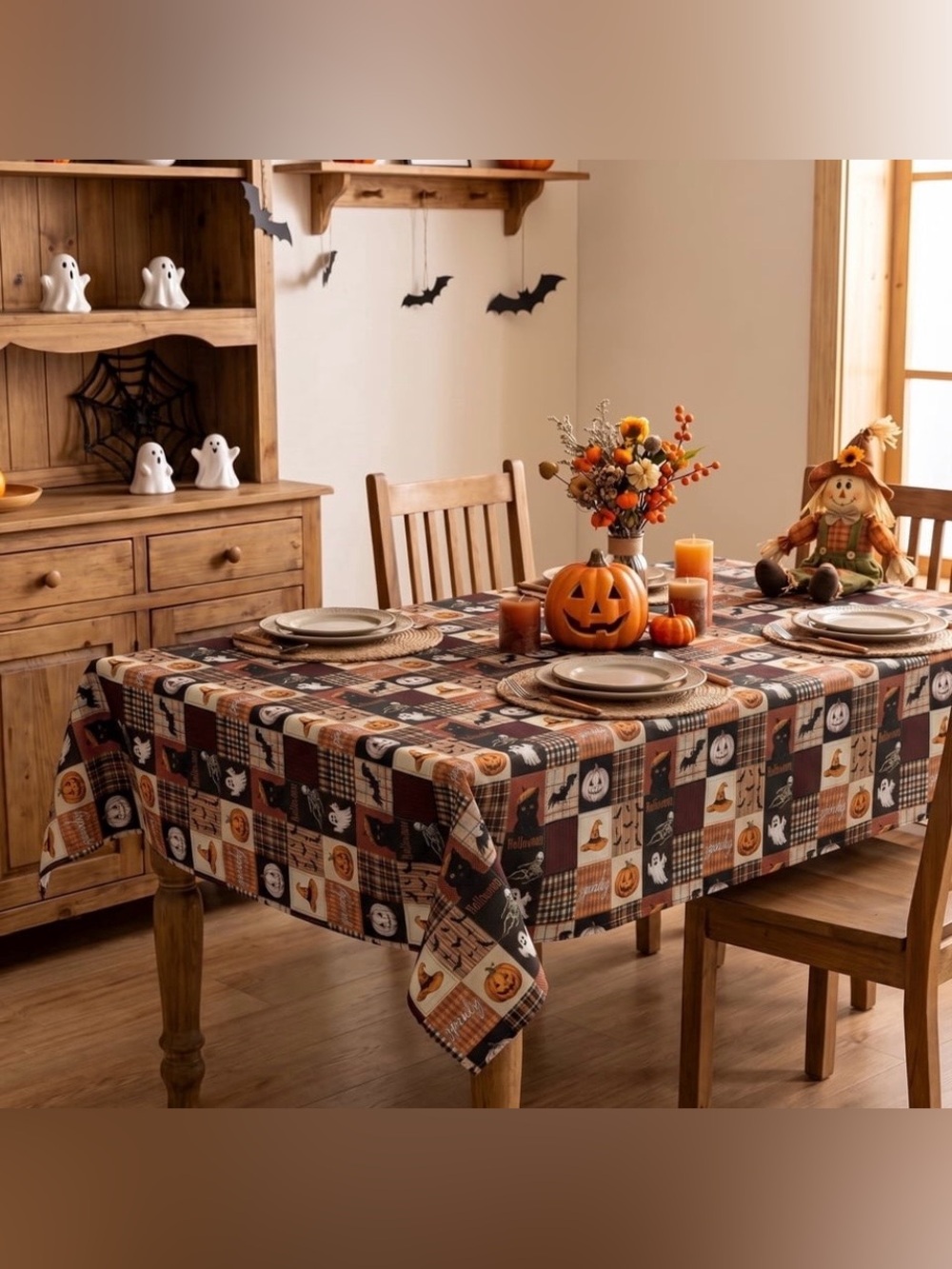 Halloween Patchwork Tablecloth in Orange and Black